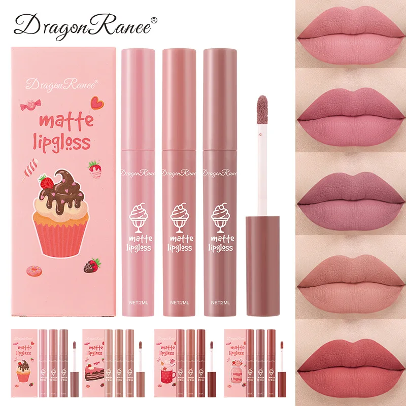 Matte Velvet Lip Tint Long Lasting - مجموعة من 3 أحمر شفاه سائل
